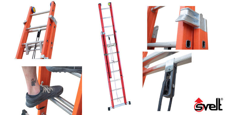 V2F a V3F vysuvny sklolaminatovy rebrik – s lanom